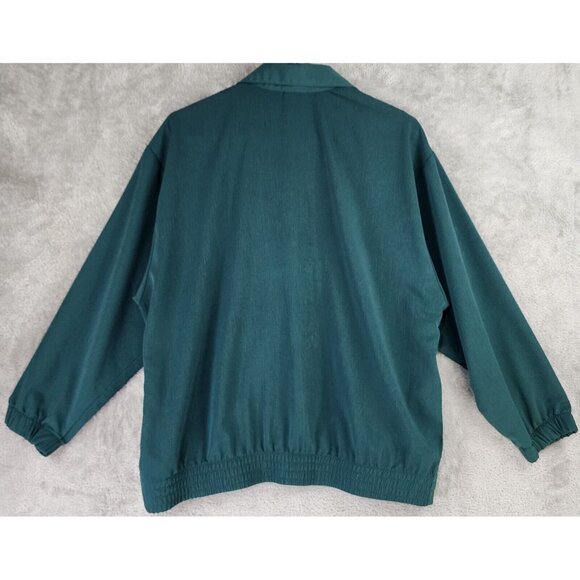 GW Jacket Womens Medium Petite Green Floral Button Up Vintage Bomber Made In USA - Picture 2 of 12